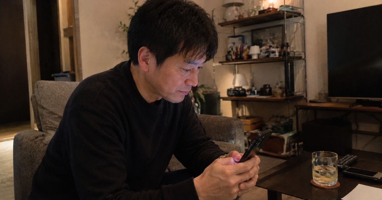 スマホを見る男性