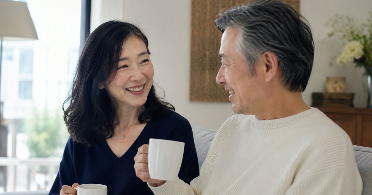 落ち着いたカップルのコーヒータイム