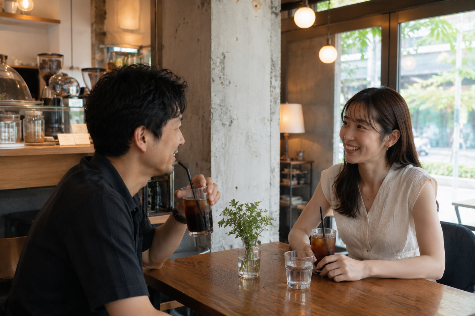 カフェで過ごすカップル