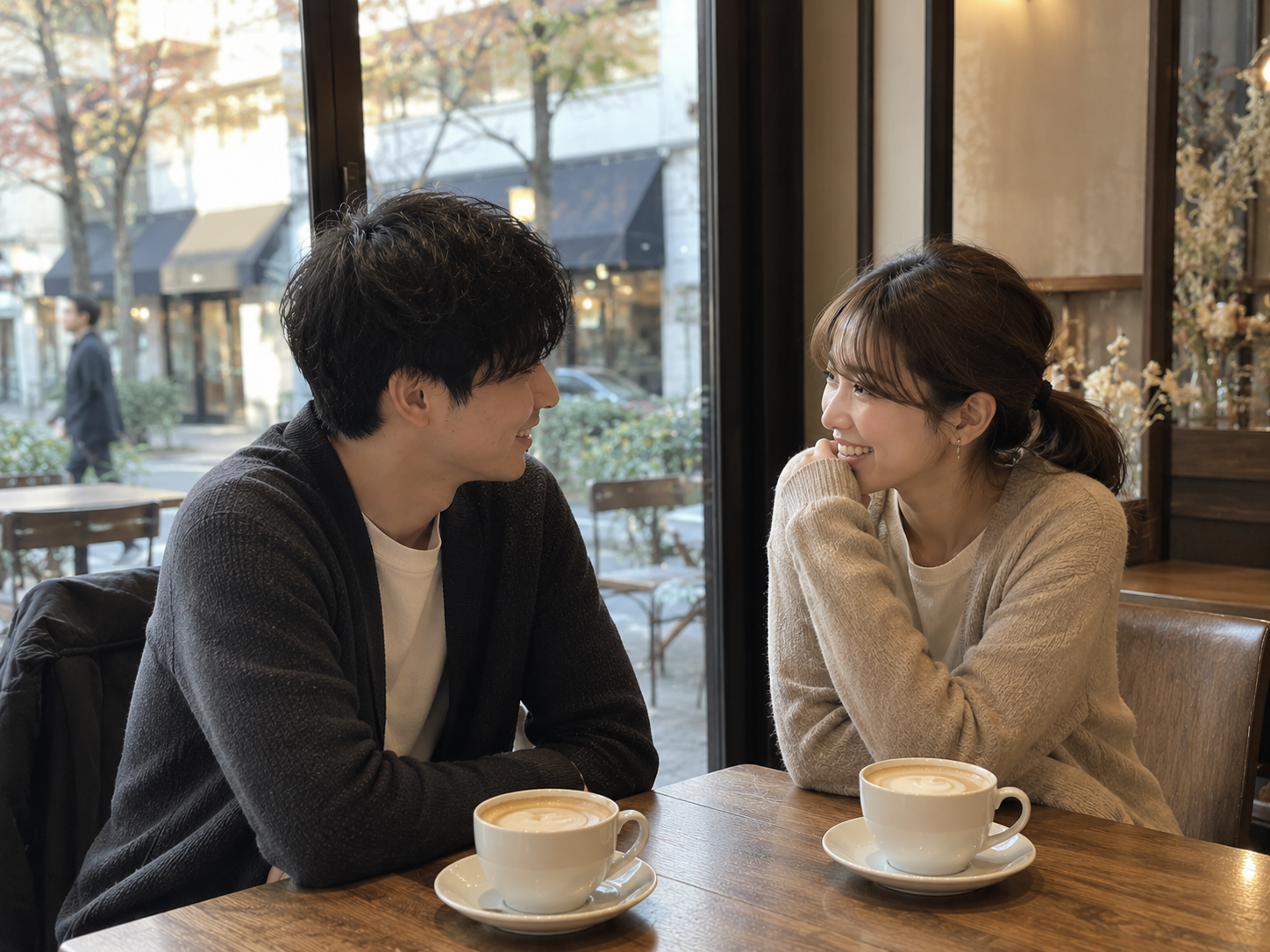 カフェでデートする30代カップル